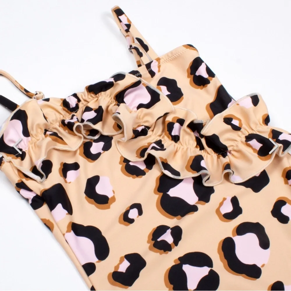 Shade Critters Leopard Animal Print Ruffle One-Piece Swimsuit Girls 3T